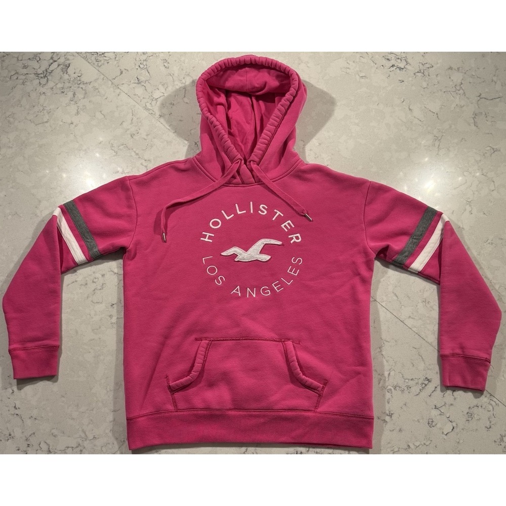 Hollister Los Angeles Hoodie Womens Medium Pink Fleece‎ Embroidered Sweatshirt